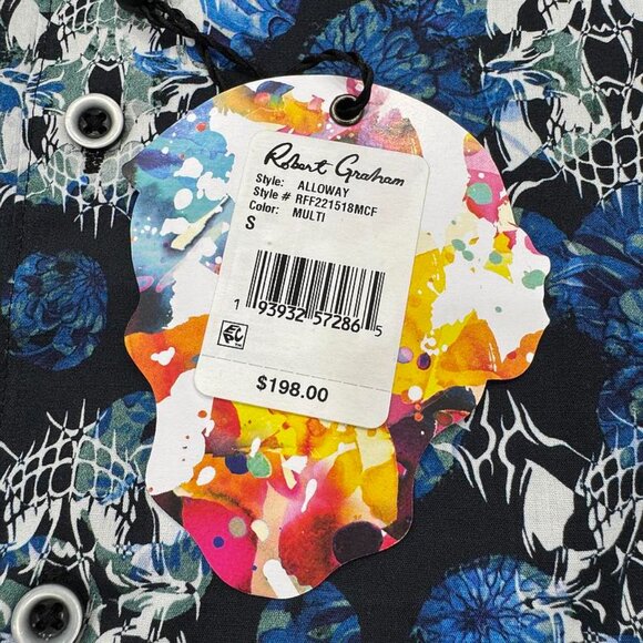 NWT Robert Graham Alloway Button Shirt S Blue Flip Cuff Floral Skull Mens $198 - Picture 6 of 12